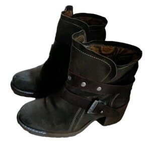 Fly London Lok Leather Suede/ Boots Rug Ankle Buckle Brown EU 37/ US 6-6.5